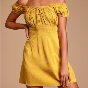 Mustard Yellow Off-the-Shoulder Mini Dress